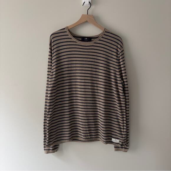 7 For All Mankind cotton blend striped shirt long sleeve tight knit crew neck XL - Picture 1 of 11